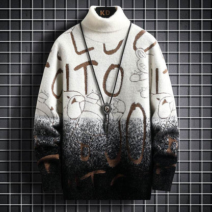 Buycenter Men's Gradient Mink Fleece Turtleneck Sweater - Slim Fit - Buy Center