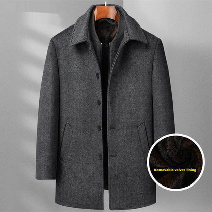 Men's Woolen Coat - Mid-Length Plaid with Detachable Collar, Warm & Stylish - Buy Center