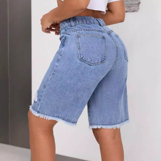 INS Casual Ripped Jeans Shorts - Trendy Loose Fit for Women 2025 - Buy Center