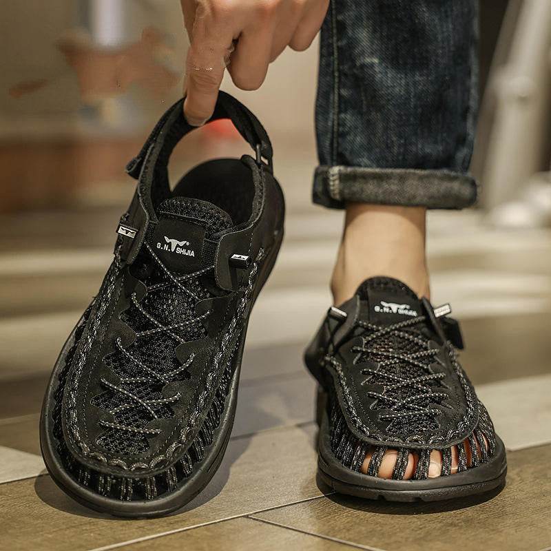 Men’s Summer Trekking Sandals - Woven Hollow Style with Velcro Closure - Buy Center