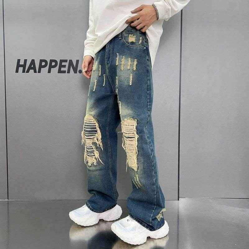 Loose Wide Leg Blue Washed Jeans - Stylish Fit for Sizes S to 3XL