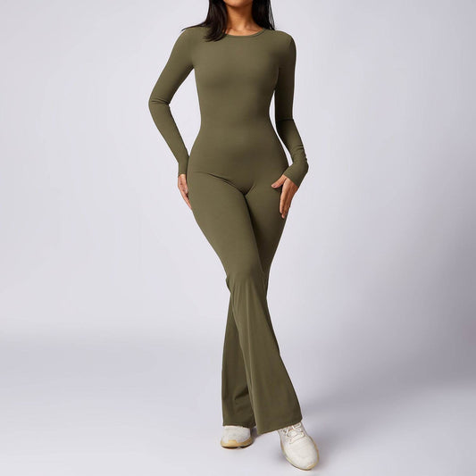 Leisure Horn Long Sleeve Yoga Jumpsuit - Quick-Drying, Stylish Workout Wear - Buy Center