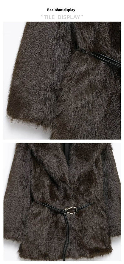 New Faux Fur Lapel Coat - Stylish Waist Tight Jacket for Chic Looks - Buy Center