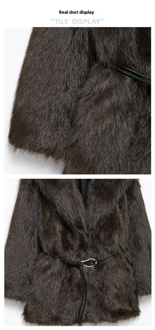 New Faux Fur Lapel Coat - Stylish Waist Tight Jacket for Chic Looks - Buy Center