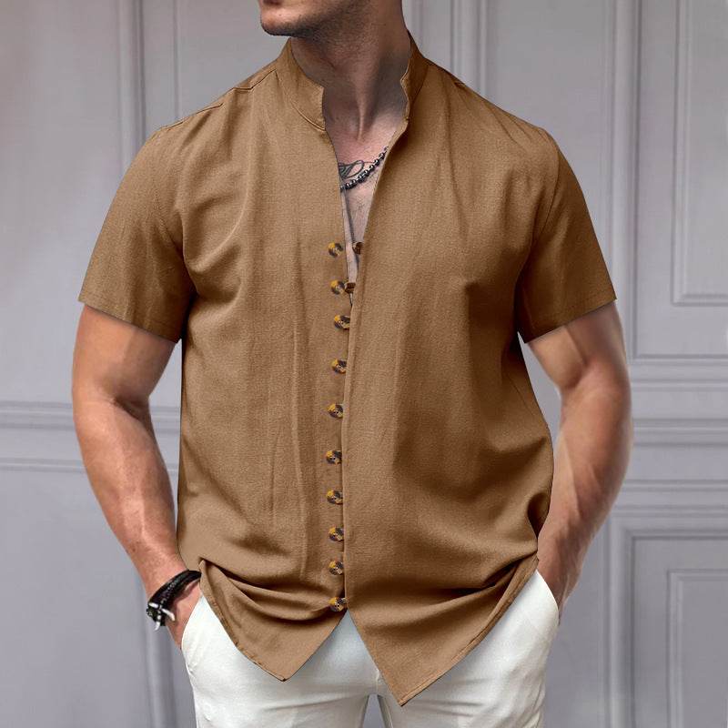 Buycenter Men's Linen Button Shirt - Loose Fit, Short Sleeve in Multiple Colors - Buy Center