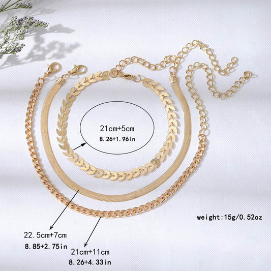 Buy Center Three-Piece Flat Snake Wheat Chain Anklet Set for Women - Buy Center