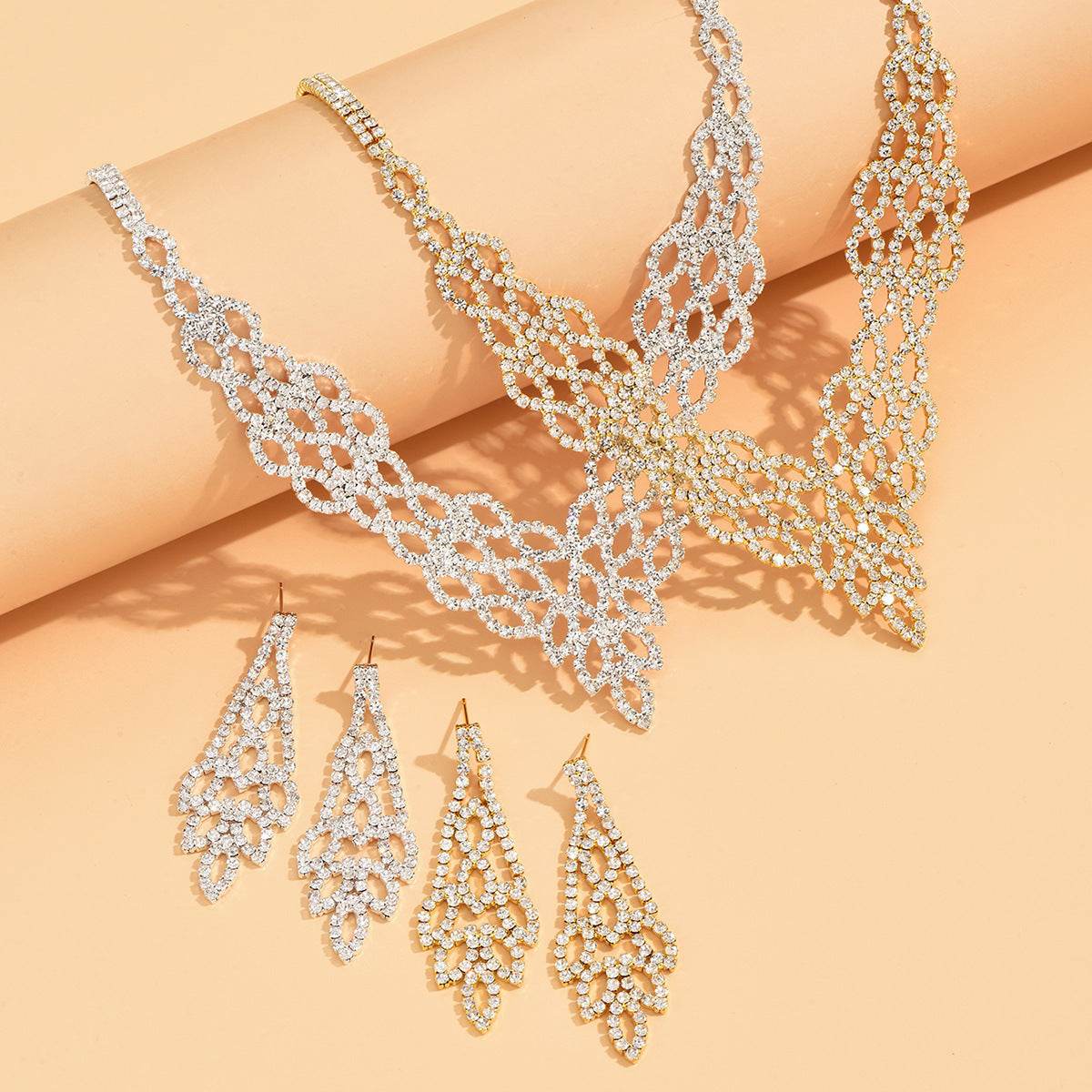 Silver Crystal Stone Necklace Set - Trendy Sun & Moon Jewelry for Women - Buy Center