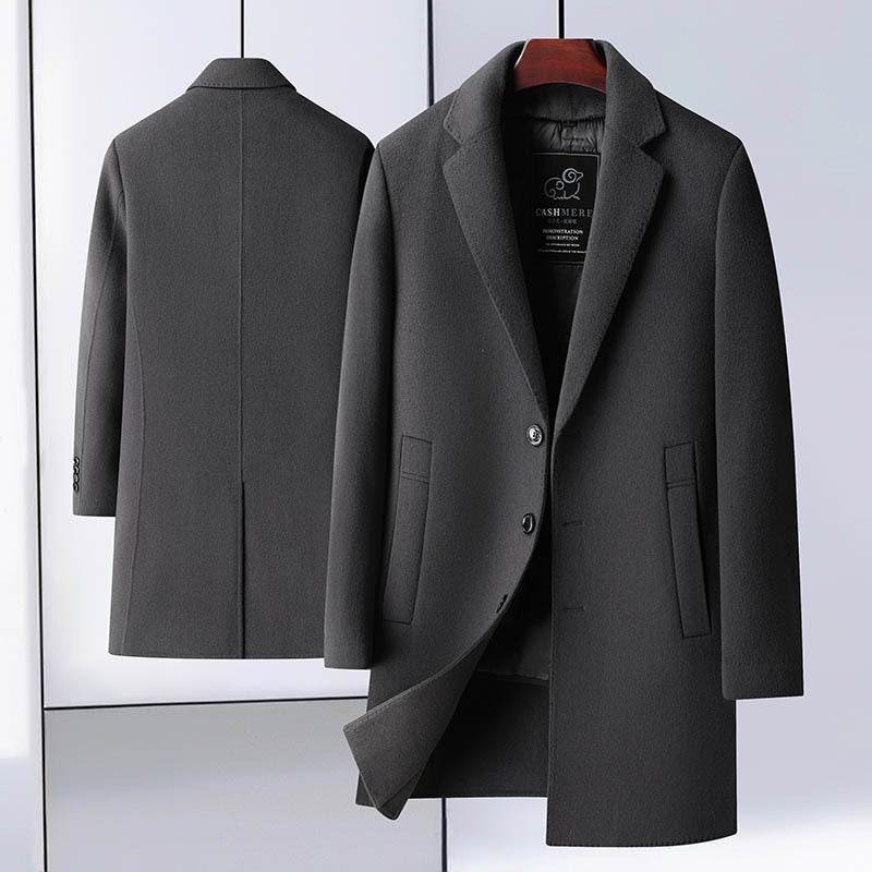 Handmade Woolen Mid-Length Coat - Goose Down Liner & Stylish Design - Buy Center