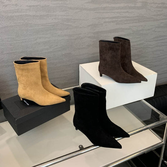 Stylish Low Heel French Retro Ankle Boots - Suede Design for Women - Buy Center