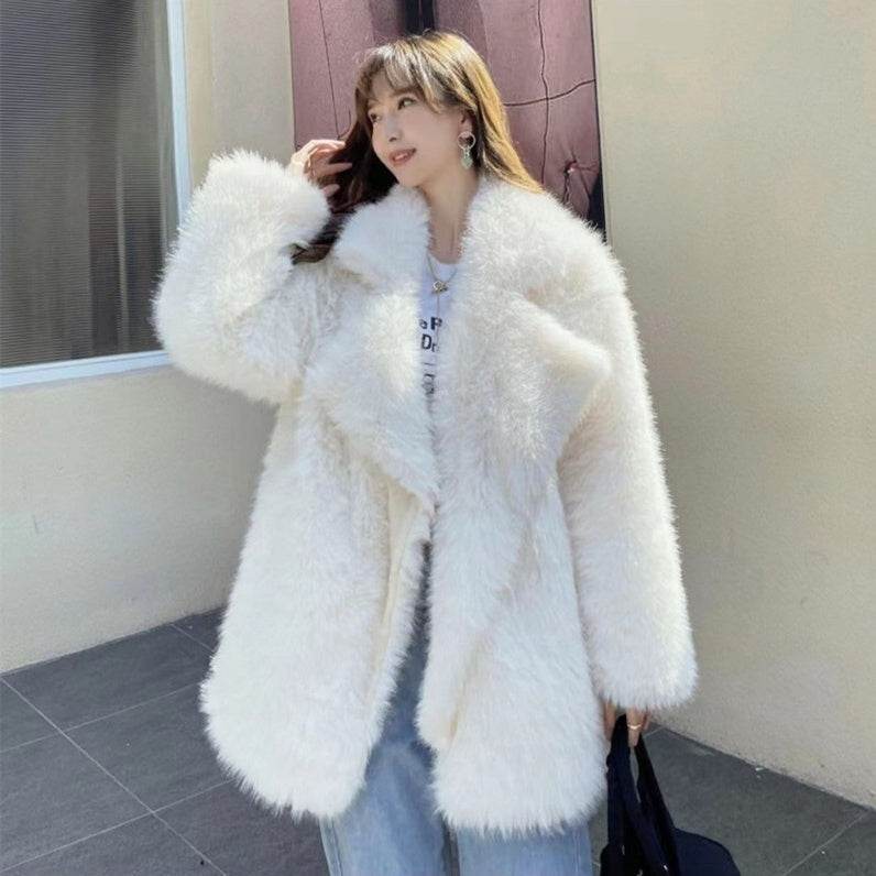 Stylish Mid-Length Loose Faux Wool Coat - Large Lapel Winter Essential - Buy Center