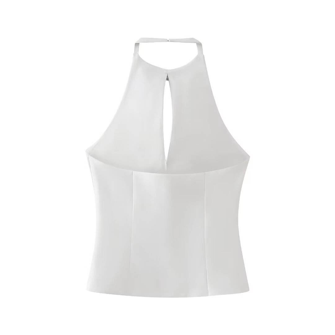 Bowknot Decoration Halter Camisole - Stylish Women's Top in White/Black - Buy Center