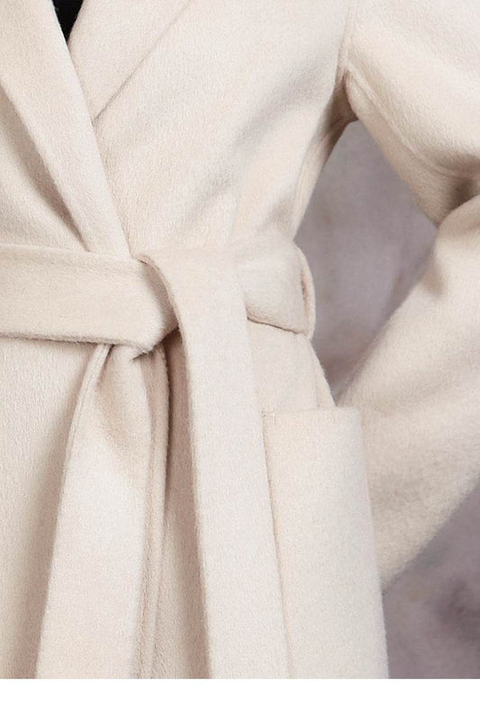 Buycenter Creamy-White Slim-Fit Woolen Coat for Women - Elegant Style - Buy Center