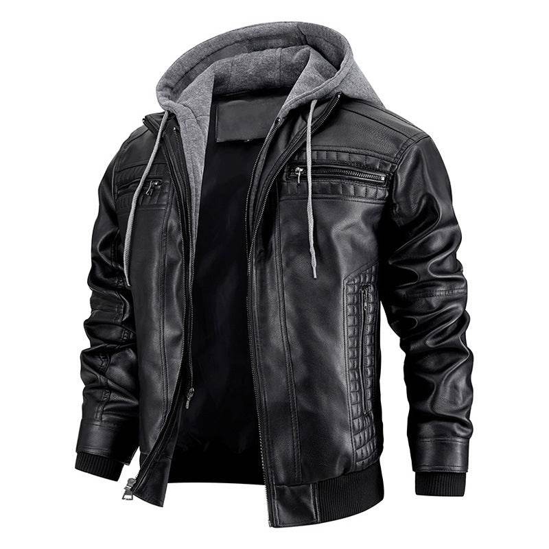 Stylish Hooded Jacket - Men's PU Leather with Zipper Pockets 2025 - Buy Center