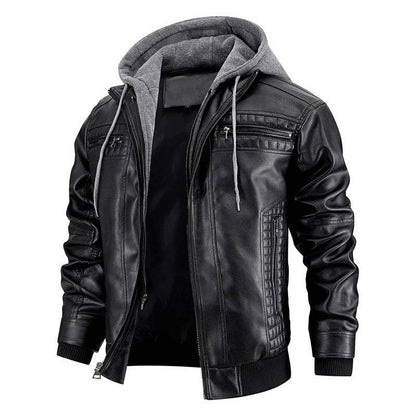 Stylish Hooded Jacket - Men's PU Leather with Zipper Pockets 2025 - Buy Center