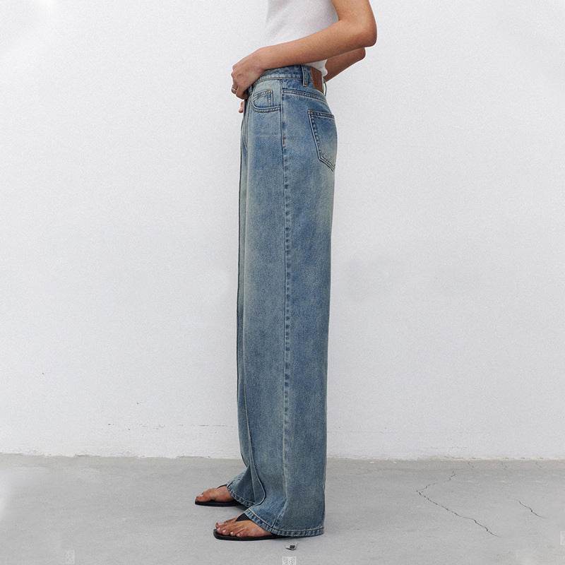 Women's Straight Jeans with Three-Dimensional Stitching - Dark Blue Style - Buy Center