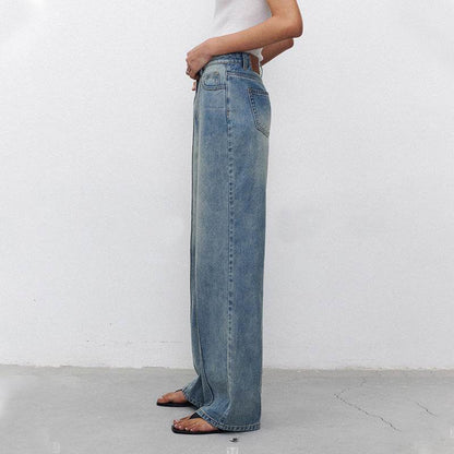 Women's Straight Jeans with Three-Dimensional Stitching - Dark Blue Style - Buy Center