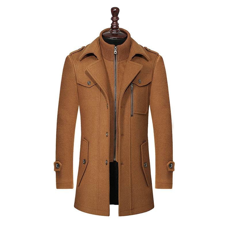 Stylish Men's Woolen Coat - Double Collar Zipper Jacket for Winter 2025 - Buy Center