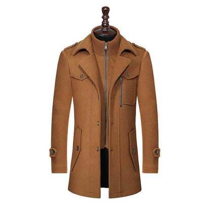 Stylish Men's Woolen Coat - Double Collar Zipper Jacket for Winter 2025 - Buy Center