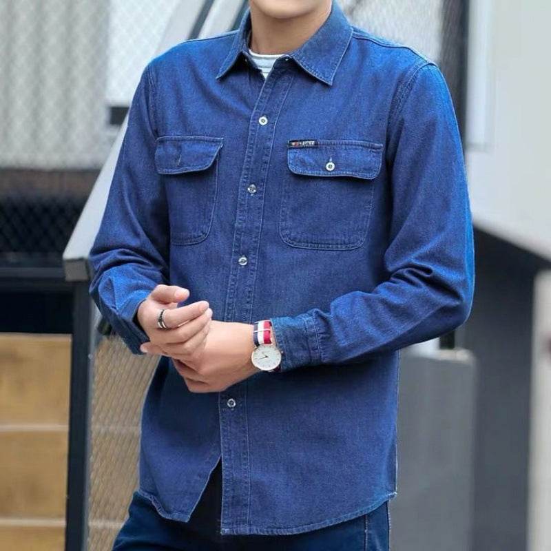 Buycenter Men's Loose Long Sleeve Denim Coat - Soft Cotton Autumn Shirt - Buy Center