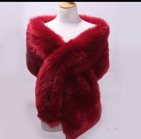 Elegant Faux Fox Fur Bridal Evening Dress - Lengthened Monochrome Style - Buy Center
