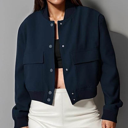 Buycenter Women's Jacket Coat - Stand Collar, Large Pocket, Short Length - Buy Center