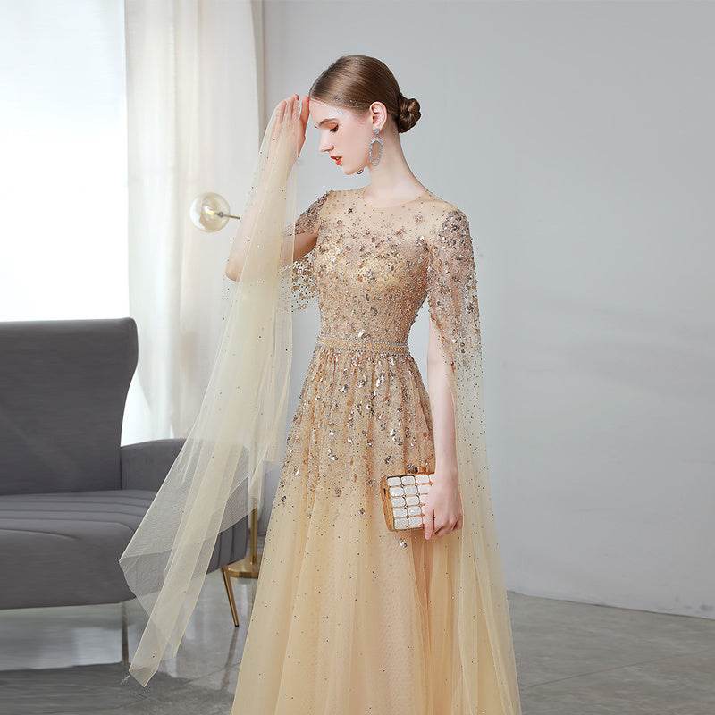 Buycenter Gold High-End Evening Dress - Korean U-Neck Design, Sizes S-3XL - Buy Center