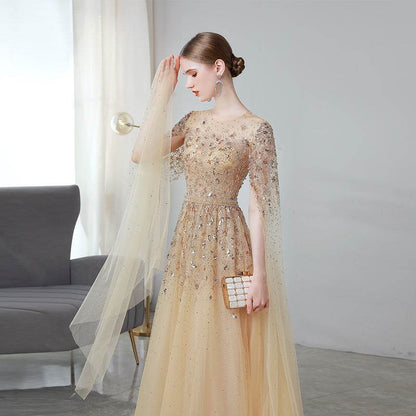 Buycenter Gold High-End Evening Dress - Korean U-Neck Design, Sizes S-3XL - Buy Center