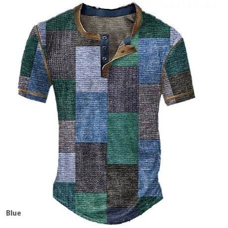 Men's Waffle Henley Shirt - Trendy Graphic Plaid Color Block Style - Buy Center