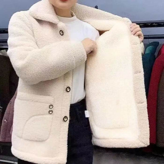 Buycenter Fleece-Lined Mid-Length Coat - Women's Thickened Warm Jacket - Buy Center