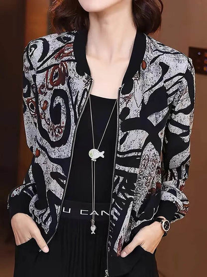 Trendy Colorful Printed Zipper Jacket for Women - Lightweight & Stylish - Buy Center