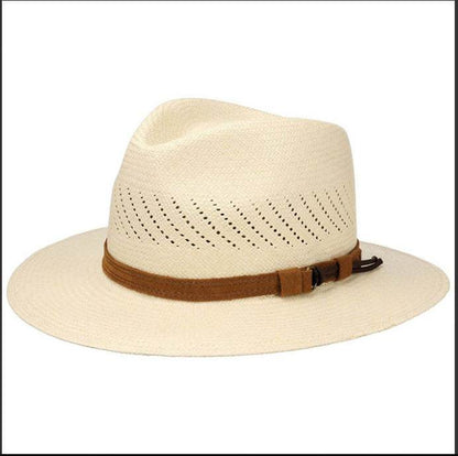 Striped Bow Flat-Brimmed Jazz Straw Top Hat - Adjustable & Stylish Sun Protection - Buy Center