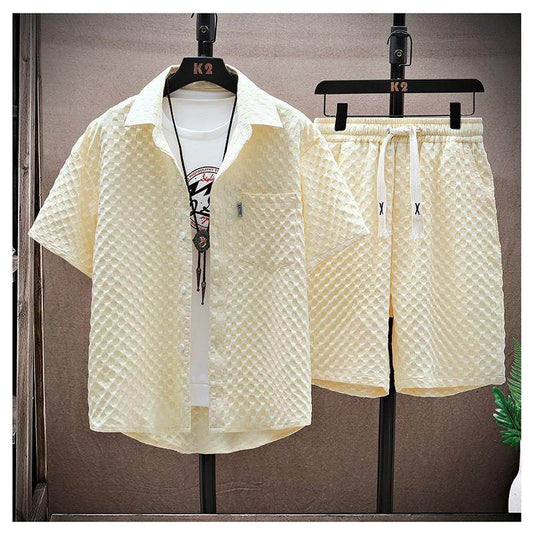 Buycenter Men's Casual Short-Sleeved Summer Suit - Loose Fit, Geometric Style - Buy Center