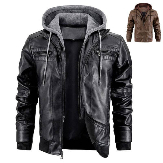 Stylish Hooded Jacket - Men's PU Leather with Zipper Pockets 2025 - Buy Center