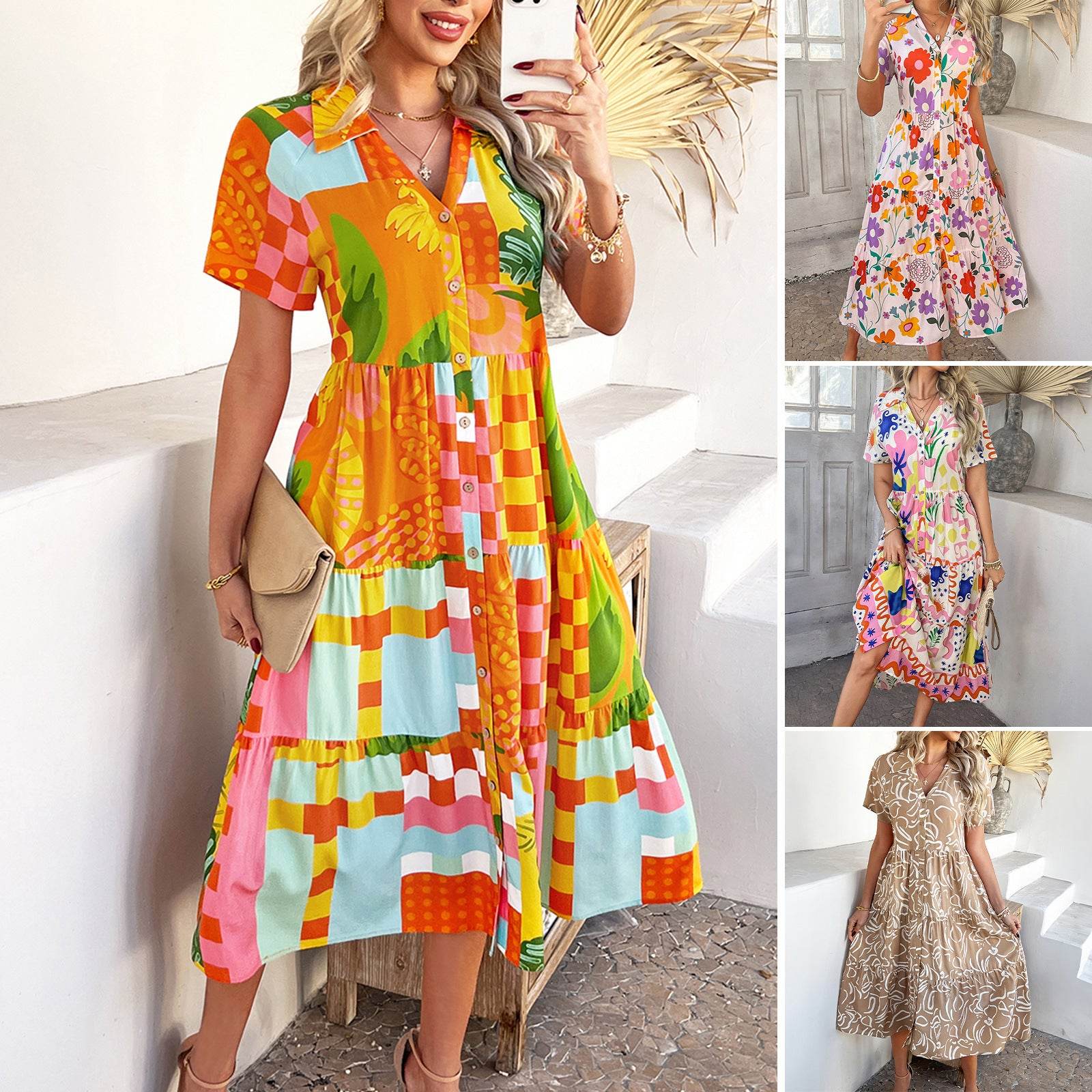 Buycenter High Waist Geometric Dress - Stylish Contrast Colors for Women - Buy Center