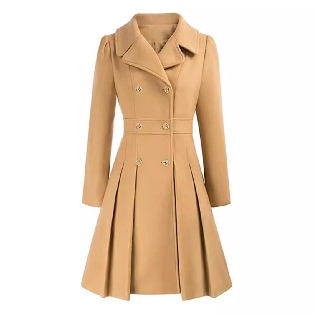 Women's A-Line Pea Coat - Double Breasted Windbreaker with Pockets - Buy Center