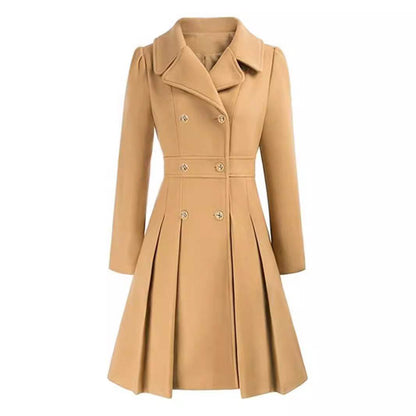 Women's A-Line Pea Coat - Double Breasted Windbreaker with Pockets - Buy Center