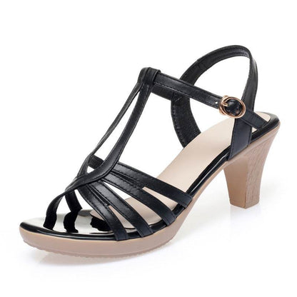Elegant Women's Chunky Heel Sandals - Waterproof Soft Leather Design - Buy Center
