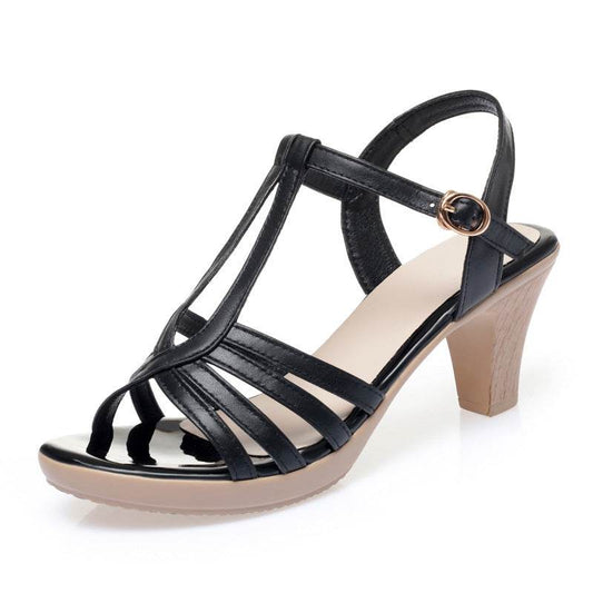 Elegant Women's Chunky Heel Sandals - Waterproof Soft Leather Design - Buy Center