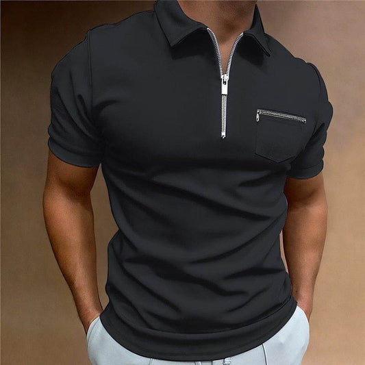 Buycenter Summer Men's Solid Color Lapel T-shirt - Pocket Short Sleeve - Buy Center