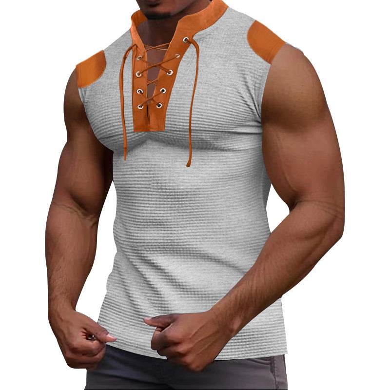 Casual Multicolor Lace-Up V-Neck T-Shirt - Stylish Summer Staple 2025 - Buy Center