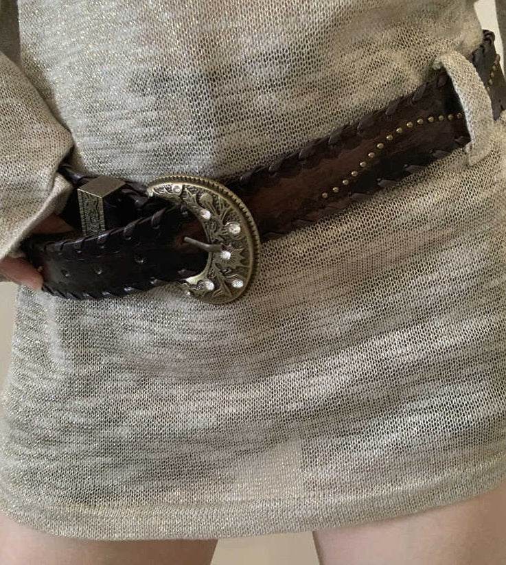 Vintage Distressed Rivet Belt - Stylish Cowhide Accessory for Fashion Lovers - Buy Center