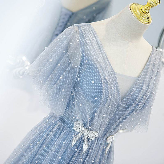Elegant V-Neck Evening Dress for Women - A-Line High Waist Design - Buy Center