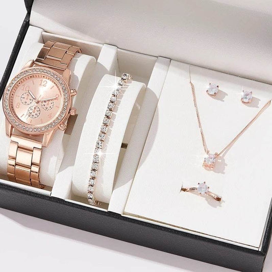 Buy Center Women's Quartz Watch Set - Steel Strap & Elegant Accessories - Buy Center
