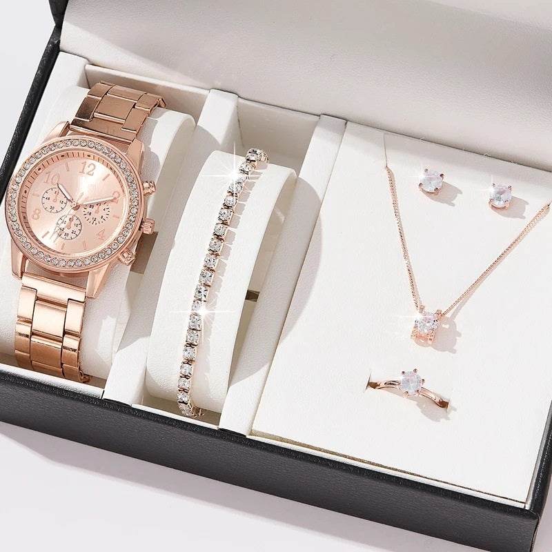 Buy Center Women's Quartz Watch Set - Steel Strap & Elegant Accessories - Buy Center