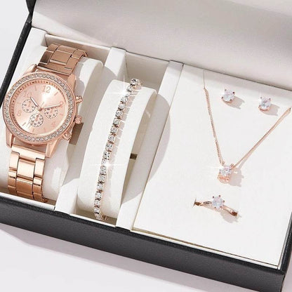 Buy Center Women's Quartz Watch Set - Steel Strap & Elegant Accessories - Buy Center