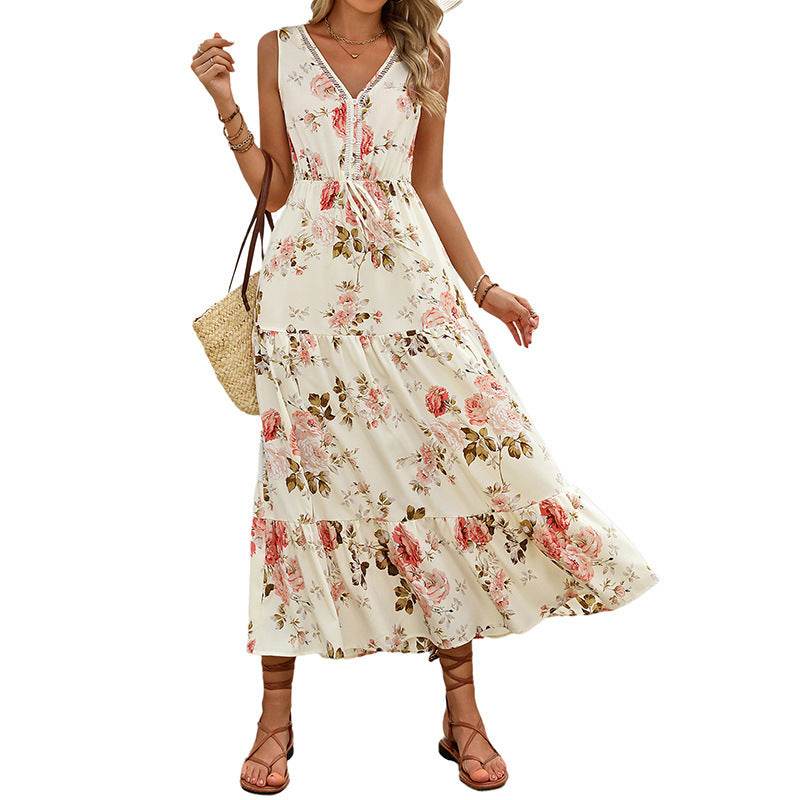 Buycenter V-neck Lace Stitching Dress - Elegant A-line Printed Design - Buy Center