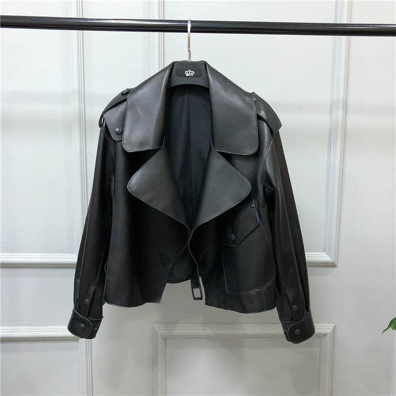 Women's Short Loose Black Sheepskin Jacket - Stylish & Comfortable Fit - Buy Center