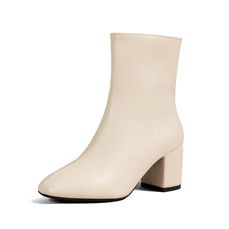Women's High Heel Boots - Stylish Chunky Square Toe, Side Zipper Design - Buy Center