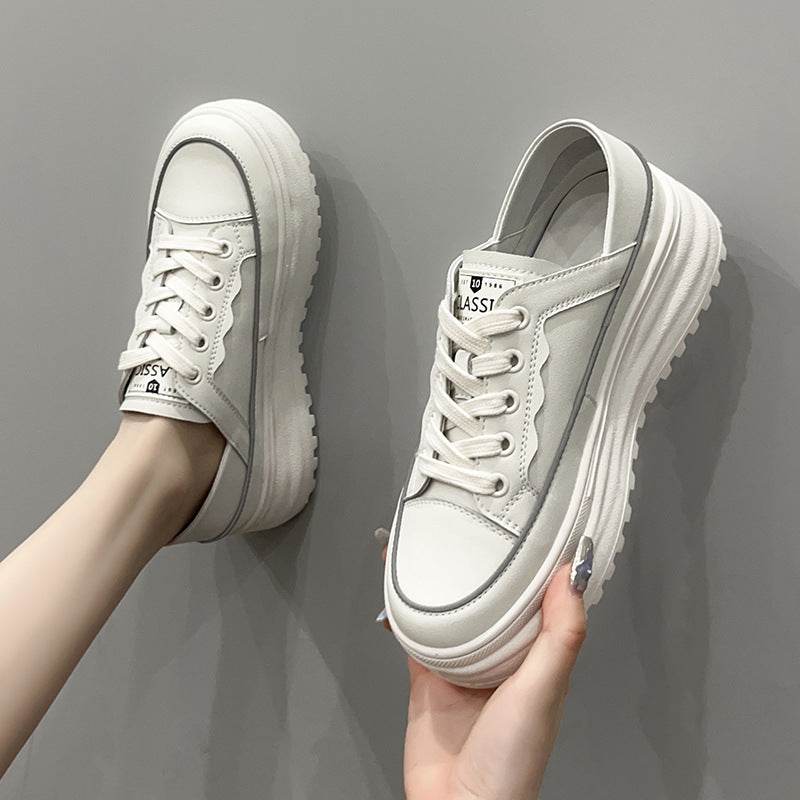 Casual Leather Platform Shoes - Stylish Low-Top with Mid Heel Women - Buy Center