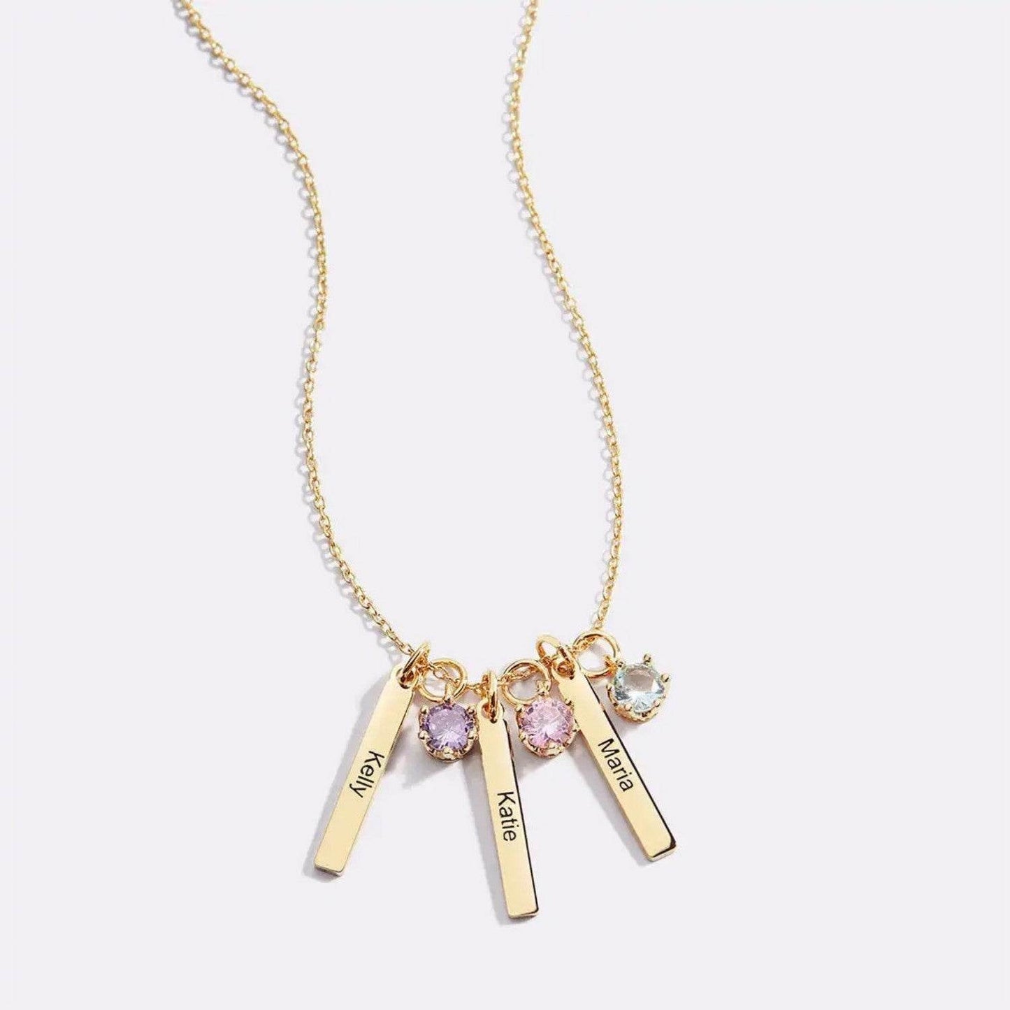 Personalized Mini Bar Birthday Stone Necklace - Custom Stainless Steel Pendant - Buy Center